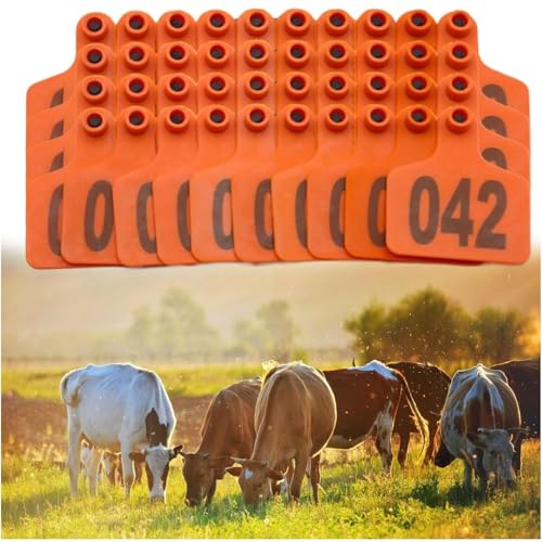 YAGOLD Cattle Ear Tags 100 Pcs 1-1000 Numbered Livestock Ear Tags Tags for Cattle Animal Identification Ear Tags Animal Ear Tags 101-200 Orange No.601-700 - color: Orange, size: No.601-700