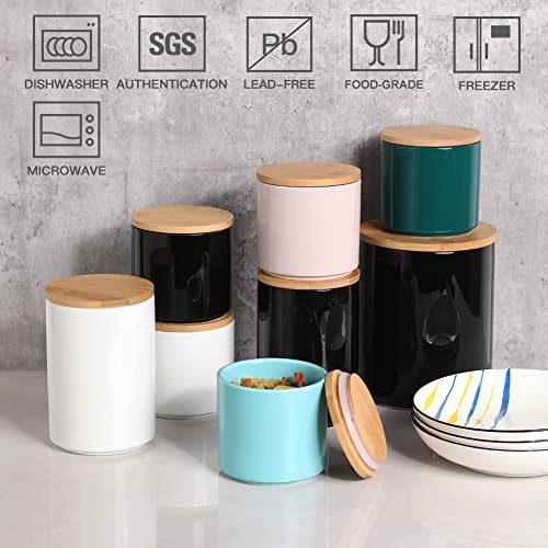 Sweejar Kitchen Canisters Ceramic Food Storage Jar Set, Stackable Containers with Airtight Seal Wooden Lid for Serving Ground Coffee, Tea, Herbs, Grains, Sugar, Salt - Set of 4 (Jade) - color: Jade, style: Set of 4(Classic Style)