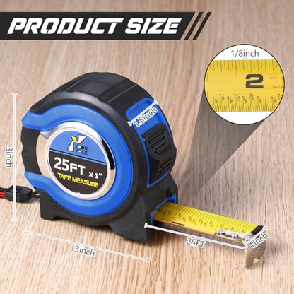 Youyole 20 Pack Tape Measure with Fractions 1/8 Steel Measuring Tape Retractable Easy Read Measurement Ruler Steel Power Blade (25 ft X 1 in,Blue) - size: 25 ft X 1 in