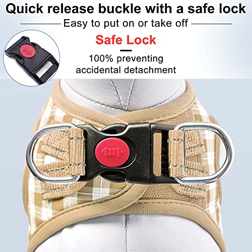Dog Harness Step-in Breathable Puppy Cat Dog Vest Harnesses for Small Medium Dogs - color: Beige Checkered, size: X-Large (Chest 20''-24'', Weight 18-28 lb)
