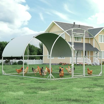 4ever2buy Metal Chicken Coop, 9.5x13 FT Walk-in Chicken Run Pen Poultry Cage, Water-Resistant & Anti-UV Cover, Large Chicken Coop for 12-15 Chickens - size: 154.8"L x 114.2"W x 76.0"H