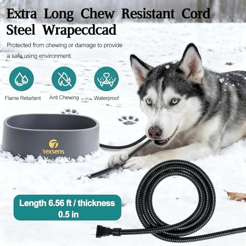 Heated Water Bowl for Large Dogs - 0.93 Gallon/118 OZ - Outdoor Pet Thermal Bowl with Chew-Proof Cord - Provides Drinkable Water in Winter - Suitable for Multi-Pets, & Cats, Chickens, Birds