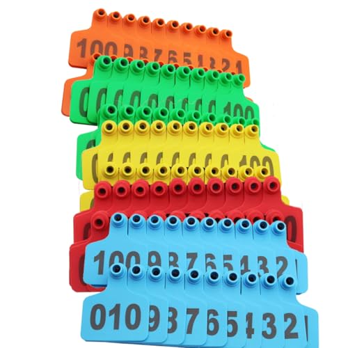 Numbered Cattle Ear Tags,Thickened Plastic Livestock Ear Tags with Numbers 001-1000 for Cattle,Goat,Pigs,Cow Identification Ear Tags Mixed Color 201-300 - color: Mixed Color, size: 201-300