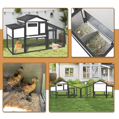 130" Large Chicken Coop with Run, 2-Story Wooden Hen House with Weatherproof Roof & Nesting Box, Outdoor Poultry Cage for 4-8 Chickens, Ducks & Rabbits with Removable Tray & Ramp - size: 130.0"L x 26.0"W x 39.0"H