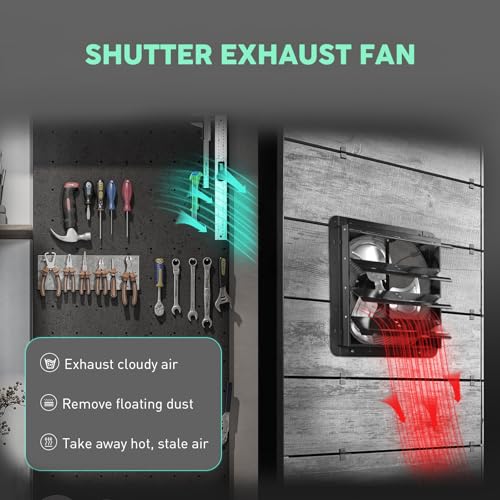 YOZON 16" Shutter Exhaust Fan with Speed Controller, Wall Mounted Wall Exhaust Fan, Automatic Shutter, High Speed, 1940CFM, Vent Fan for Garage, Greenhouse, Shed, Warehouse and Workshop - Black - size: 16 INCH Black