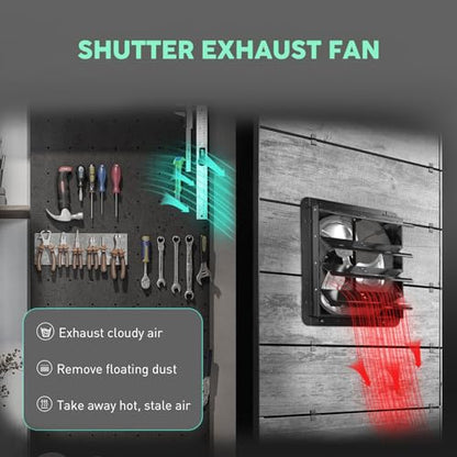 YOZON 16" Shutter Exhaust Fan with Speed Controller, Wall Mounted Wall Exhaust Fan, Automatic Shutter, High Speed, 1940CFM, Vent Fan for Garage, Greenhouse, Shed, Warehouse and Workshop - Black - size: 16 INCH Black