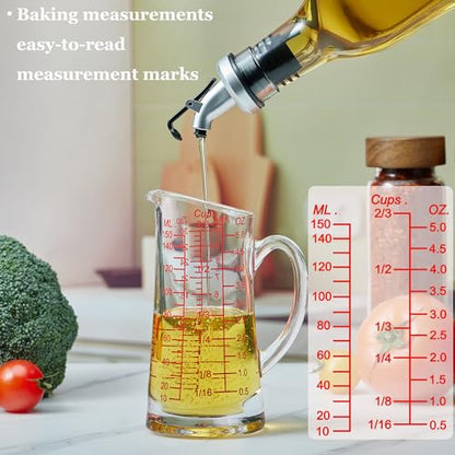 Ackers Glass Measuring Cup 5 Oz/150ml Shot Glass Measuring Cup with V-Spout,Insulated handle