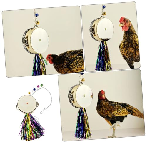 Chicken Hanging Mirror Drum Toy for Hens and Stainless Steel Double-Sided Design Fun Poultry Activity Accessory for Coop Promotes and Reflection
