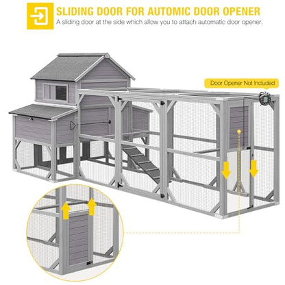 Aivituvin Extra Large Chicken Coop 137" L Hen House Duck Cage for 10-15 Chickens with Spacious Run, 6 Nesting Box, 6 Raised Perches (Grey, AIR46) - color: Grey, size: AIR46