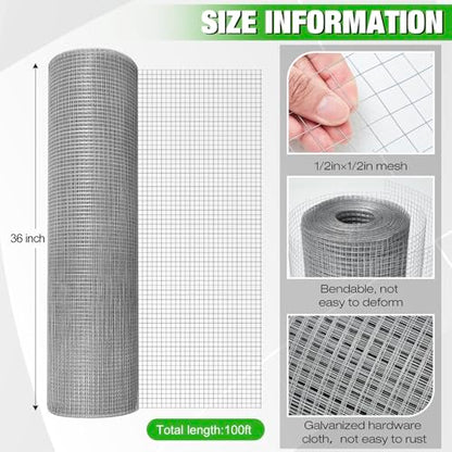 Tatuo Hardware Cloth 1/2 Inch 36in x 100ft Hot Dip Galvanized After Welded Cage Mesh Rolls 21 Gauge Metal Chicken Wire Roll Wire Fencing Poultry Netting for Raised Garden Rodent Animals - color: Silver, size: 36in X 100ft