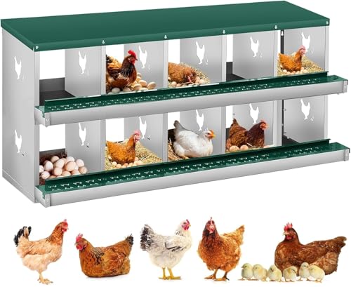 GarveeLife Chicken Nesting Box, 10 Compartments Nesting Box for Chickens, Two-Tier Steel Chicken Egg Laying Box with Large Vented Holes Wall Mounting for Easy Egg Collection - color: Green / 10 Compartments