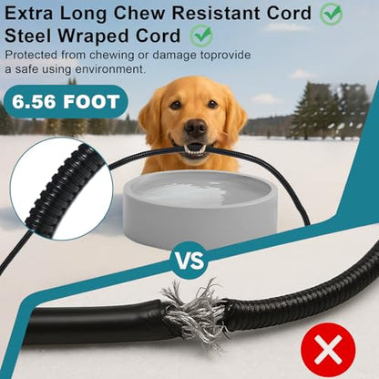 Pet Heated Bowl for Dog,Cat Warming Water Bowl with Chew Resistant Power Cord, Outdoor Waterproof Smart Uniform Heating for Small Animals Bird Chicken Rabbit Duck (108 fl oz, Grey)