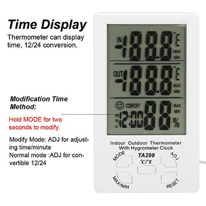 Electronic Temperature Humidity Meter, with Probe for Indoor Outdoor Farm Use, Digital Hygrometer Thermometer