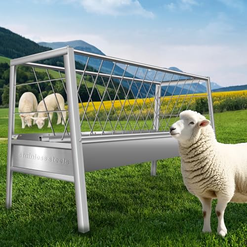 90 Gallon Goat Hay Feeder No Waste, 2 in 1 Hay Feeder for Goats with 30-GAL Feed Pan & 60-GAL Hay Rack, Livestock Hay Feeder for Feeding Goat, Sheep, Horse Indoor & Outdoor (Stainless Steel) - style: Stainless Steel