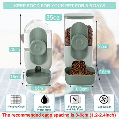 Lemtrflo Hanging Automatic Food and Water Dispenser, Gravity Rabbit Feeder Set, Cage Cat and Bunny Food Bowl (Cage Grid Spacing Over 1.2'') - color: Green