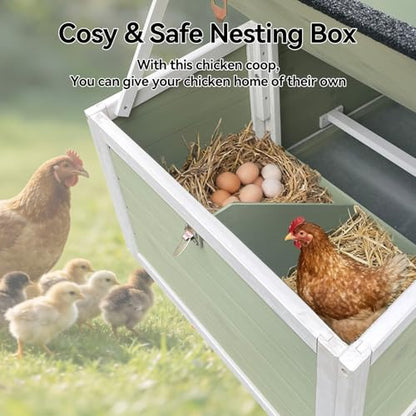 Chicken Coop, Large Chicken Coop with Run for 4-6 Chickens, Outdoor Hen House with 2 Nesting Boxes, Weatherproof Asphalt Roof, Pull-Out Tray, Perches, Ramp, Poultry Cage for Backyard Farm - color: Light Green