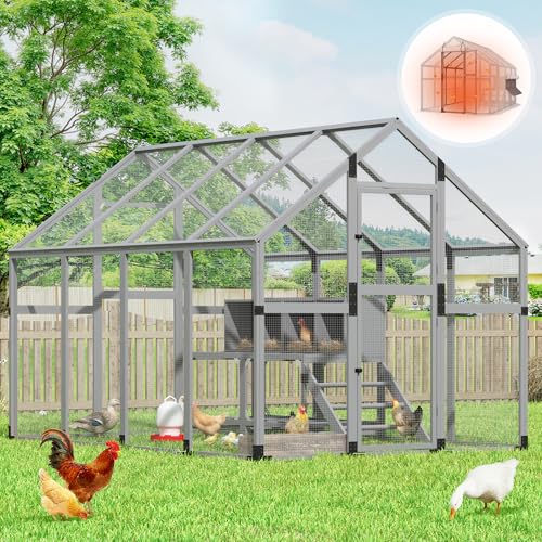 COZIWOW Chicken Coop with Full Waterproof Cover, 9' Extra Large Wooden Chicken House for 10-15 Chickens, 4 Nesting Boxes, Roosting Bars, Outdoor Walk-in Poultry Run for Backyard, Farm, Modern Gray - color: Modern Grey