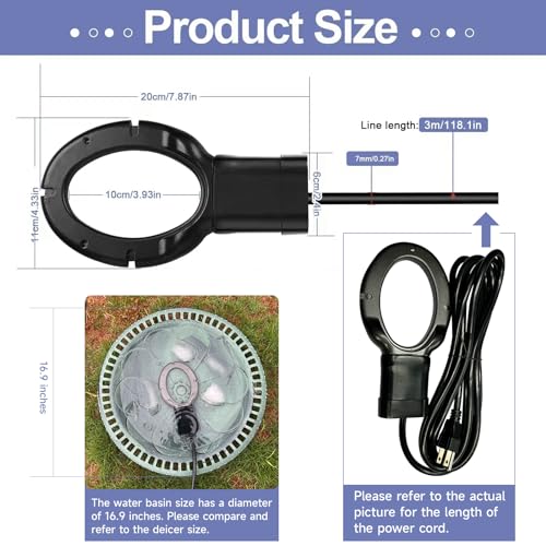 250W De-icer Submergible Bird Bath Heater Aluminum Cast for Livestock Poultry Horses, Cows, Birds, Wildlife Drinking Indoor Outdoors in Winter with 10 Foot Cord Birdbath Water Heater
