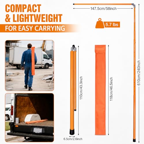 Load Height Measuring Stick, 20FT Sturdy Fiberglass Height Stick with Telescoping Pole, Non-Conductive Height Stick for Trucks with Carrying Bag,for Trucks,Trailers, Car Haulers - size: 20ft