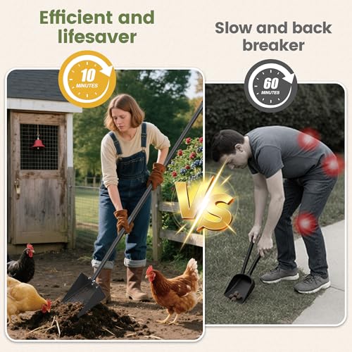 Alloy Steel Chicken Poop Scooper for Sand - 10” Large Chicken Coop Scoop - Simplified Cleaning 40-67” Poop Scoop with Adjustable Handle - size: 9.8" Wide