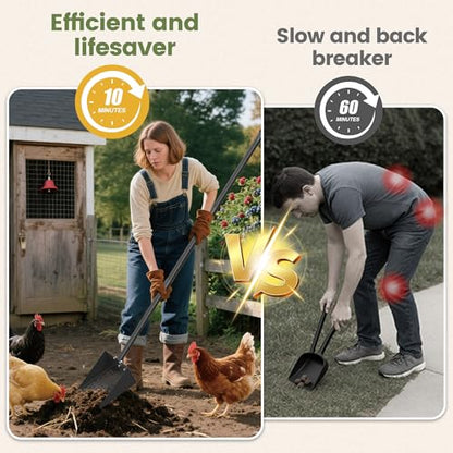 Alloy Steel Chicken Poop Scooper for Sand - 15.7” Extra Large Chicken Coop Scoop - Simplified Cleaning 40-67” Poop Scoop with Adjustable Handle - size: 15.7" Wide