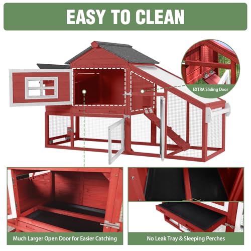 Chicken Coop with Wheels,Outdoor Hen House with Waterproof Asphalt Roof, Wooden Poultry Enclosure with Easy-Clean Slide-Out Tray,Poultry Cage with Nesting Boxes for Duck Rabbit Chicken