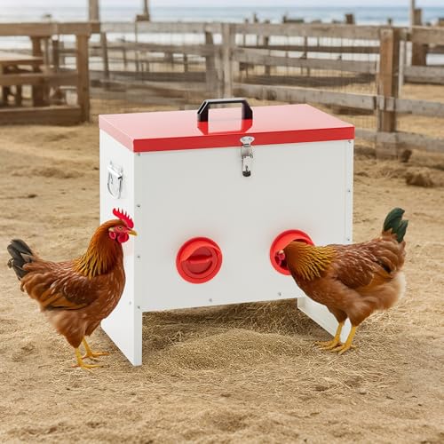 Hohuqeri Metal Chicken Feeder Large Capacity Automatic, 6-Ports Weather-Resistant & Animal-Proof Poultry Feeder for Chickens, Geese, Ducks, Turkeys, Quails