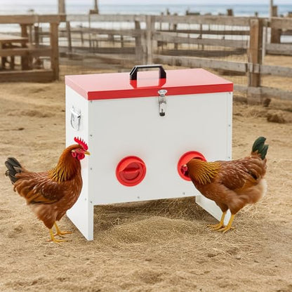 Hohuqeri Metal Chicken Feeder Large Capacity Automatic, 6-Ports Weather-Resistant & Animal-Proof Poultry Feeder for Chickens, Geese, Ducks, Turkeys, Quails