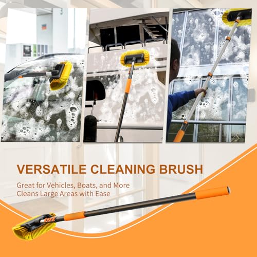 SISUPASSIE Car Wash Brush, 16FT Telescopic Car Wash Brush with Long Handle, 12-Inch Soft Bristle Car Cleaning Brush for Cleaning Car, RV, Truck, Boat, Solar Panels - size: 16FT