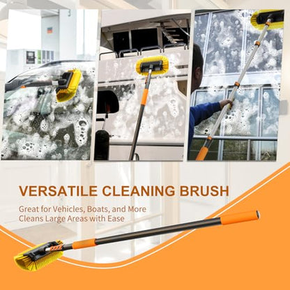 SISUPASSIE Car Wash Brush, 12FT Telescopic Car Wash Brush with Long Handle, 12-Inch Soft Bristle Car Cleaning Brush for Cleaning Car, RV, Truck, Boat, Solar Panels - size: 12FT