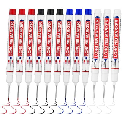 12 PCS Long Head Deep Hole Marker Pens,20mm Long Nib Marker, Longs Nose Markers, Waterproof Construction Markers Marking Tool,Permanent Markers Carpenter Ink marker Pens,Metal marking Pens - color: 12PCS-20MM-Red/Black/Blue/White