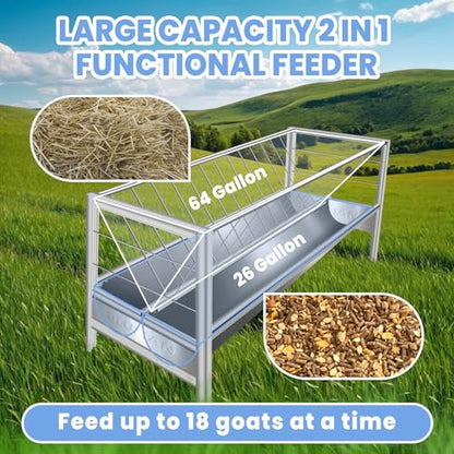 Goat Hay Feeder, 90 Gallon Multiple Sided Goat Hay Rack, 62'' x 26'' x 35'' Heavy Duty Stainless Steel Hay Feeder for Goats, Sheep, Horse, Silver (Stainless Steel)