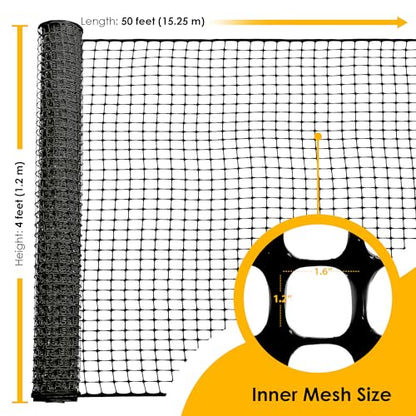 Houseables Plastic Fence, Plastic Mesh Fence, Mesh Fencing, Deer Netting, Cat Netting, Temporary, Balcony, Pets, Garden, Chicken, Poultry, Dogs, Construction, Yard, Protection, Black, 4 x 50 Feet Roll - color: Black