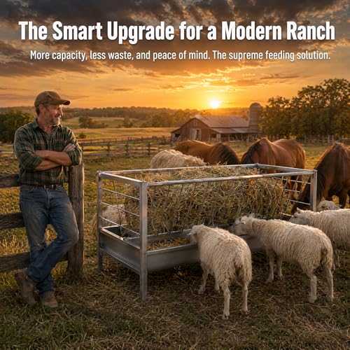 98 Gallon Heavy Duty Livestock Feeder, Hay and Grain Feeder for Goats Sheep Calves, Galvanized Steel Feeder with 68-Gallon Hay Rack and 30-Gallon Trough