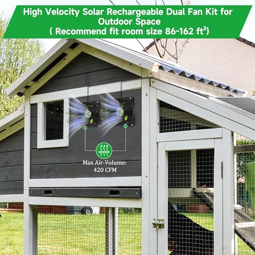blessny 5.5" Solar Rechargeable 2 Fan Kit for Intake or Exhaust air, Weatherproofed 50W Solar Powered Fans for Outside Chicken Coops, Greenhouses, Shed, Pet House Air Ventilation - size: 2 Fan Large Kit