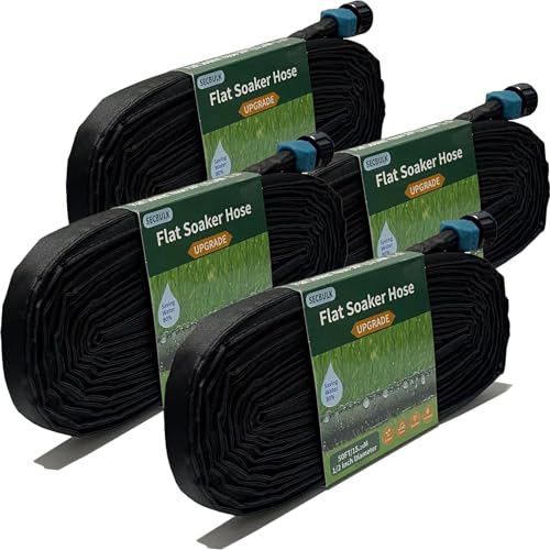 Secbulk 2025 Flat Soaker Hose 200 ft for Garden, 200' (50ft x 4) Linkable Drip Hose Diy Garden Irrigation System Saving 80% Water, Dual-layer Leak-free Design Water Hose with Holes - size: 200ft (50‘X4)