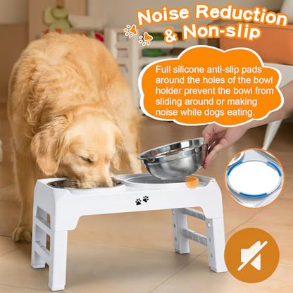 COMESOON Elevated Dog Bowls, 4 Height Adjustable Raised Bowl Stand with 2 Thick 50oz Stainless Steel Food Bowls Non-Slip Feeder Adjusts to 3.7'', 9.2'', 10.75'', 12.36'' White - color: White, size: 8" for Medium Dogs