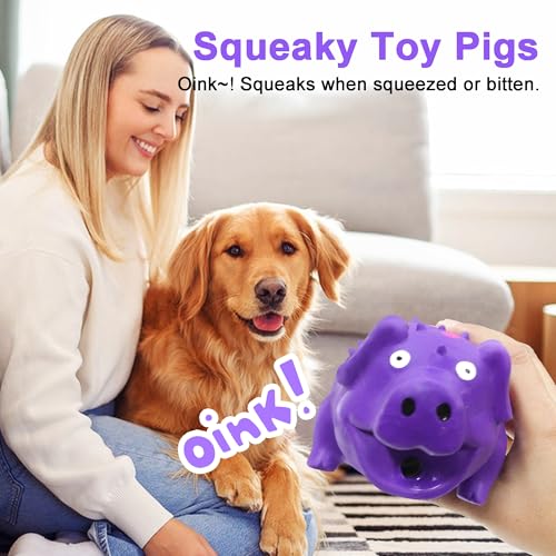 Squeaky Pig Dog Toy that Oinks, Latex Pig 7.3 in Grunting Dog Toys, Durable Dog Chewing Toys for Small Medium Large Dogs (Purple 20CM) - color: Purple 20CM
