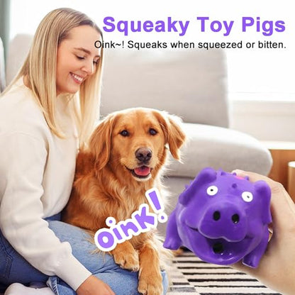 Squeaky Pig Dog Toy that Oinks, Latex Pig 7.3 in Grunting Dog Toys, Durable Dog Chewing Toys for Small Medium Large Dogs (Purple 20CM) - color: Purple 20CM