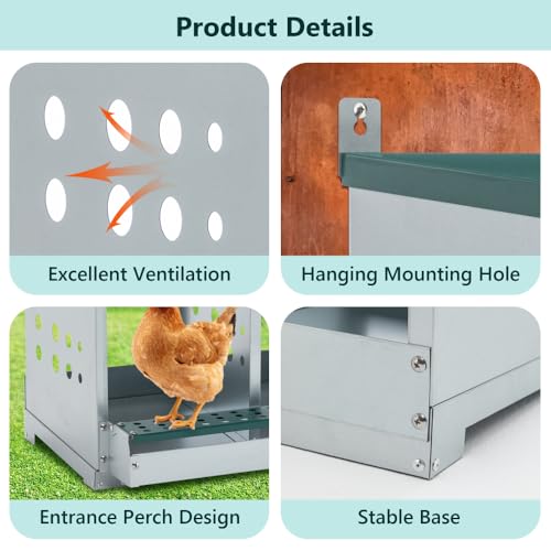 10-Bay Galvanized Steel Nesting Box for Chickens and Ducks, Wall-Mounted Poultry Laying Coop with Ventilation, Durable Rust-Resistant Design for Backyard Farms (6-Hole,Green-1) - color: 6-Hole,Green-1