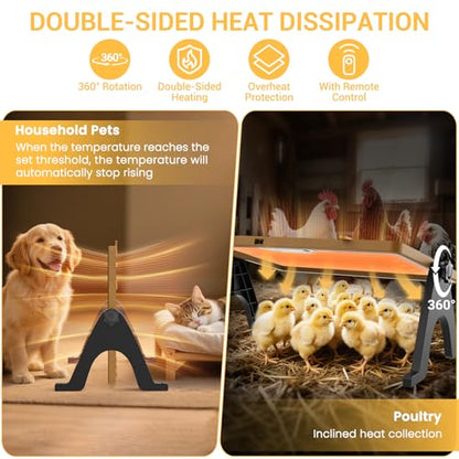 Chicken Coop Heater Brooder Plate, 180W Dual-Heating Chicken Heater Built-in Thermostat | Cycle Mode | Light, Remote Control Chick Heater for Coop, Adjustable Chicken Warmer for Poultry, UL-Compliant - color: Brown