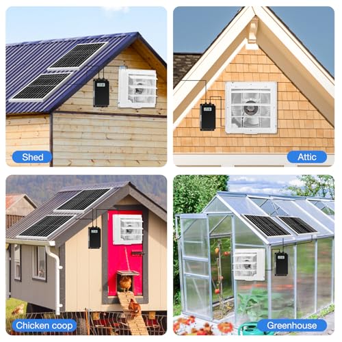 Fanspex Solar Exhaust Fan, Solar Powered Vent Fan Kit for Outside Greenhouse Shed Chicken Coop (10" Fan with Battery) - size: 10" Fan Large