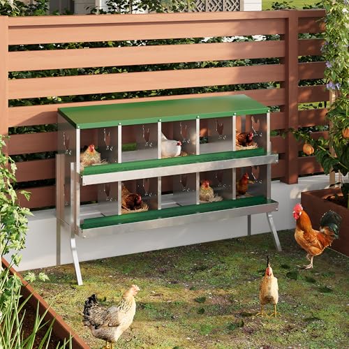 Garvee ‌Galvanized Steel Chicken Nesting Box with Roll Out Egg Tray - 10 Hole, Rustproof & Ventilated Laying Boxes for Hens, Chickens, Ducks | Easy-Clean Poultry Coop Accessories, Green with Stand - color: green, size: 10 Holes with Legs