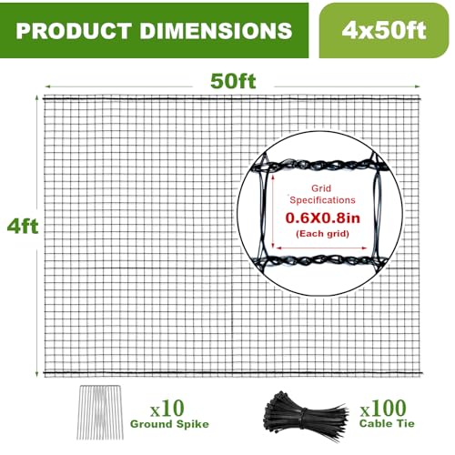 Deer Fence Netting, 4x50ft Heavy Duty Plastic Mesh Deer Fencing, 55GSM Garden Fence Animal Barrier, Bird Netting for Garden Protection, Reinforced Edge Temporary Fence for Tree Vegetable Raised Bed - size: 4x50FT