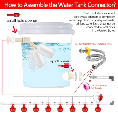 Complete Set Pipeline Automatic Chicken Waterer System(55 Accessories Included)Chicken Water Cups, Chicken Waters,Poultry Waterer,Chicken Watering System,with PVC Pipeline,Float Valve and Garden Hose