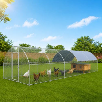 Extra Large Metal Chicken Coop for 50-55 Chickens, Walk-in Chicken Run, Chicken Pen Outdoor W/Cover, Waterproof & Anti-UV, 32.8' D x 9.8' W x 6.4' H, Wire Mesh Poultry Cage for Yard #LYJL10YD-US - size: 393.7"L x 118.1"W x 76.8"H, style: Dome Roof