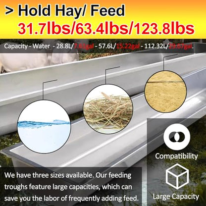 SRNSAEB L 20in 40in 76in Metal Cow Water Trough/Pan/Tub, Large Capacity Livestock Hay Feeder for Farm/Pasture/Yard Feeds Horses/Sheep/Calves, Goat Feeding Trough Food Feeders(195cm(76 4/5in)) - size: 195cm(76 4/5in)