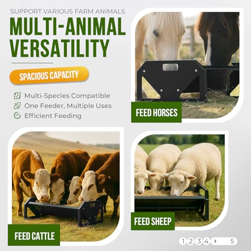 ECOTRIC 22 Gallon Livestock Feeder, 45" Length for 10Sheeps Once, Feeder | Trough for Horse, Goat, Sheep, Cattle, Cow, Alpaca Steel Powder Coated Black - color: Black