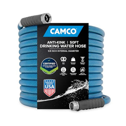 Camco TastePURE 50-Foot Premium Drinking Water Hose | Features a Heavy-Duty Reinforced PVC Construction, Machined Fittings with Strain Relief Ends, and has a 5/8-Inch Inside Diameter (21009) - size: 50-Foot