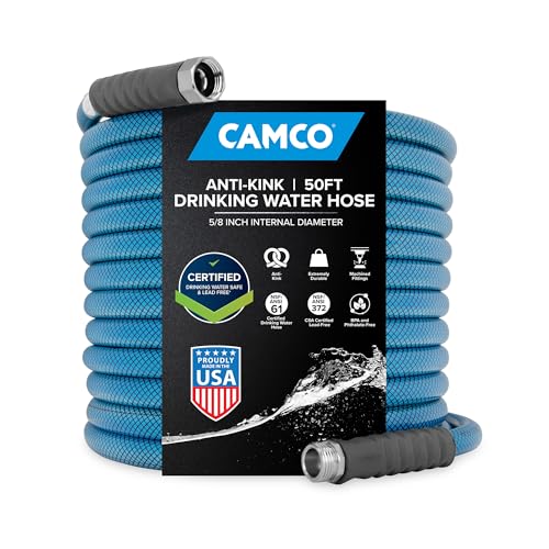 Camco TastePURE 50-Foot Premium Drinking Water Hose | Features a Heavy-Duty Reinforced PVC Construction, Machined Fittings with Strain Relief Ends, and has a 5/8-Inch Inside Diameter (21009) - size: 50-Foot